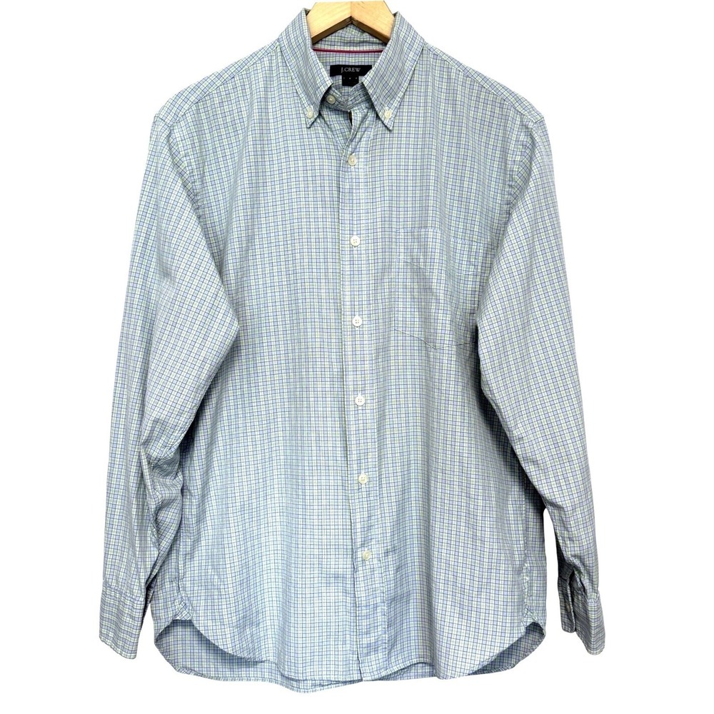 J Crew Classic Fit Shirt Mens S Button Down Cotton Blue Green Gingham Check